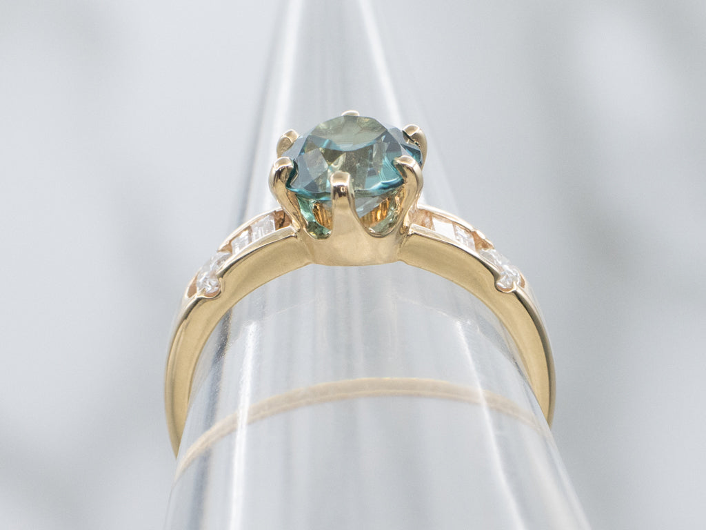 Blue Zircon Mix-Cut Diamonds Ring