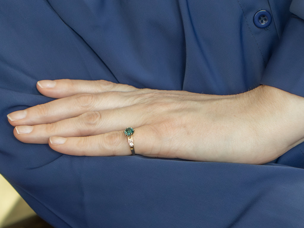 Blue Zircon Mix-Cut Diamonds Ring