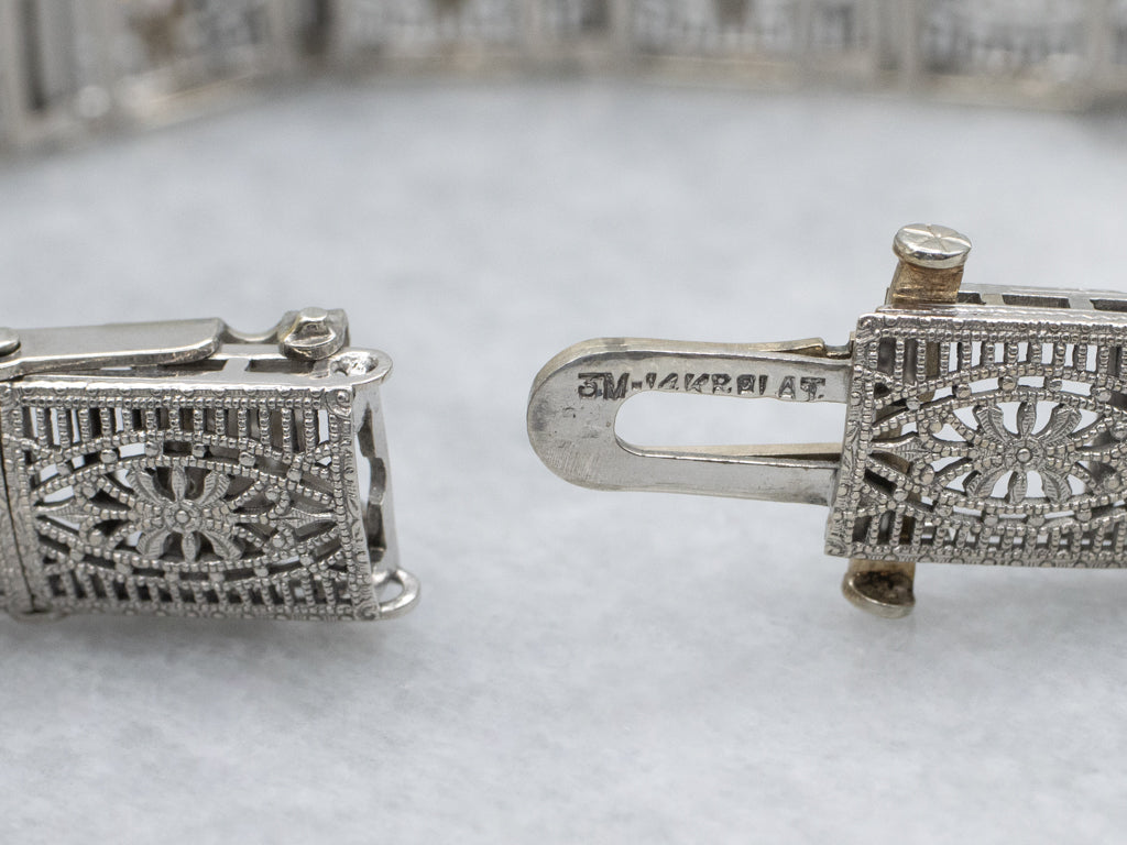 Art Deco Era Diamond and Sapphire Filigree Link Bracelet