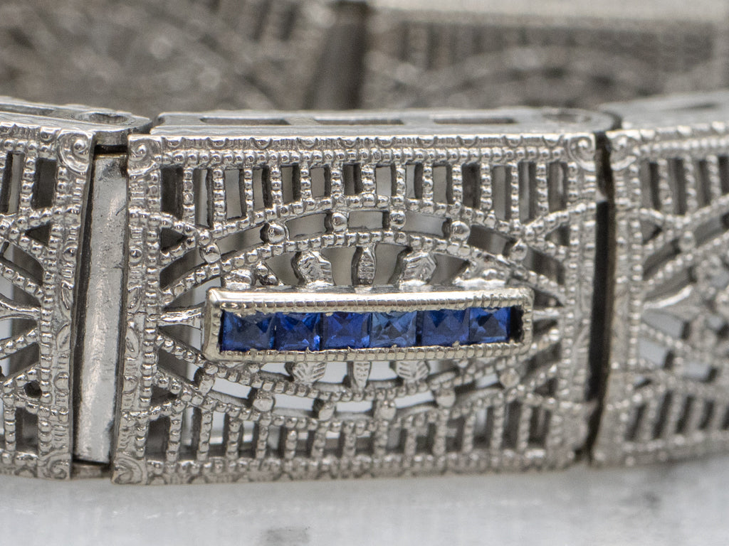 Art Deco Era Diamond and Sapphire Filigree Link Bracelet
