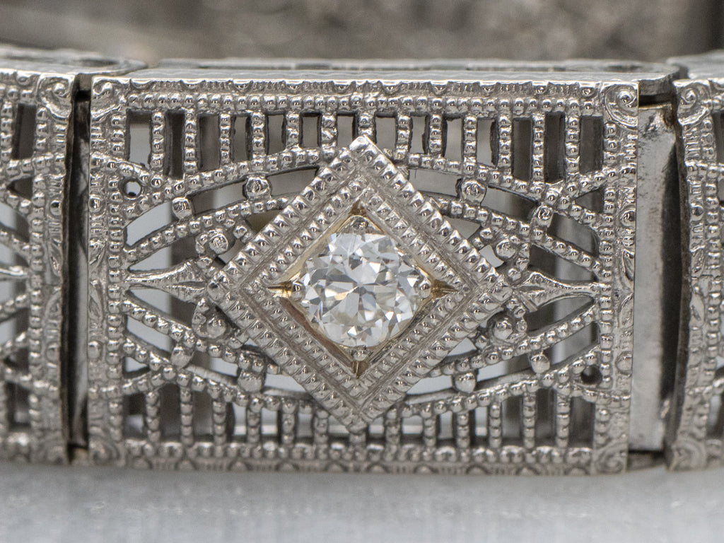 Art Deco Era Diamond and Sapphire Filigree Link Bracelet