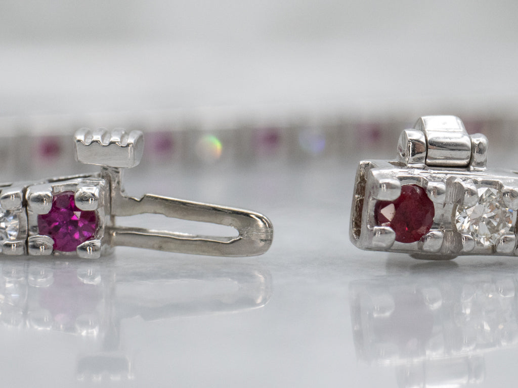 Modern Ruby and Diamond White Gold Tennis Bracelet