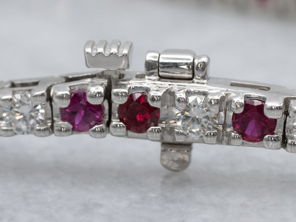Modern Ruby and Diamond White Gold Tennis Bracelet
