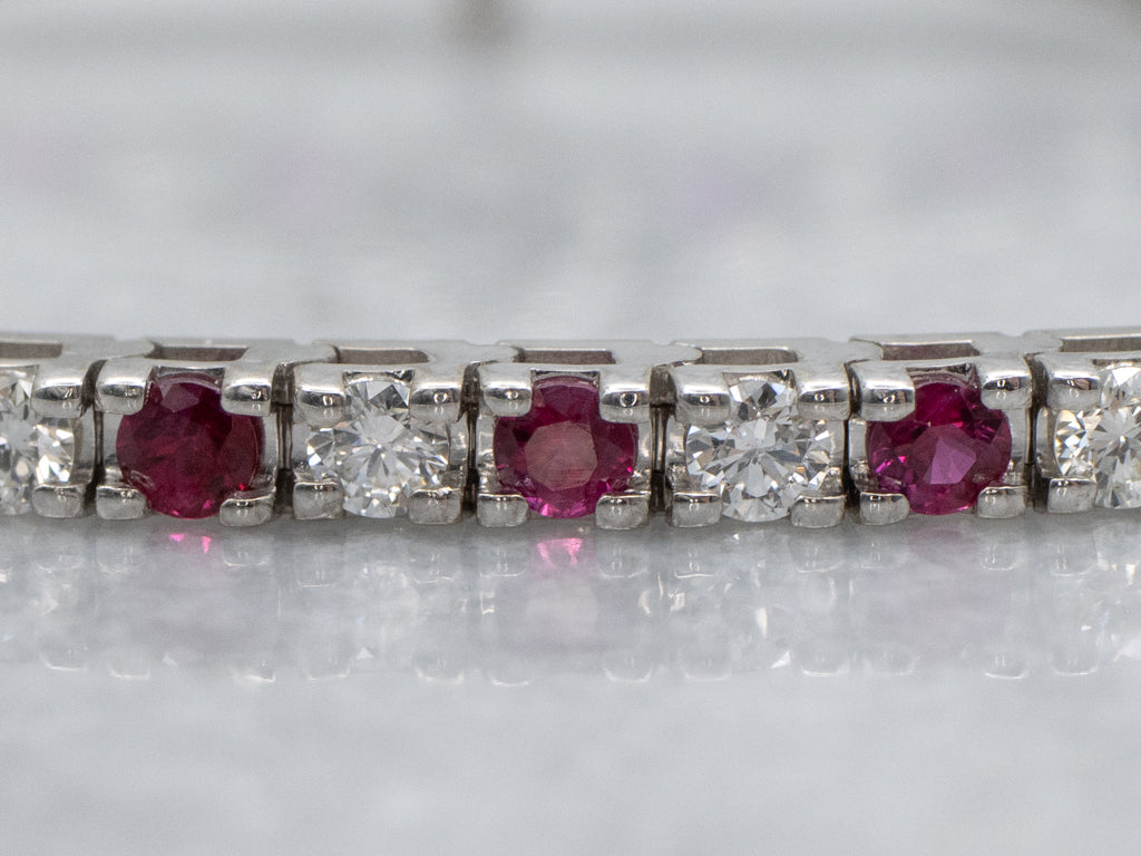 Modern Ruby and Diamond White Gold Tennis Bracelet