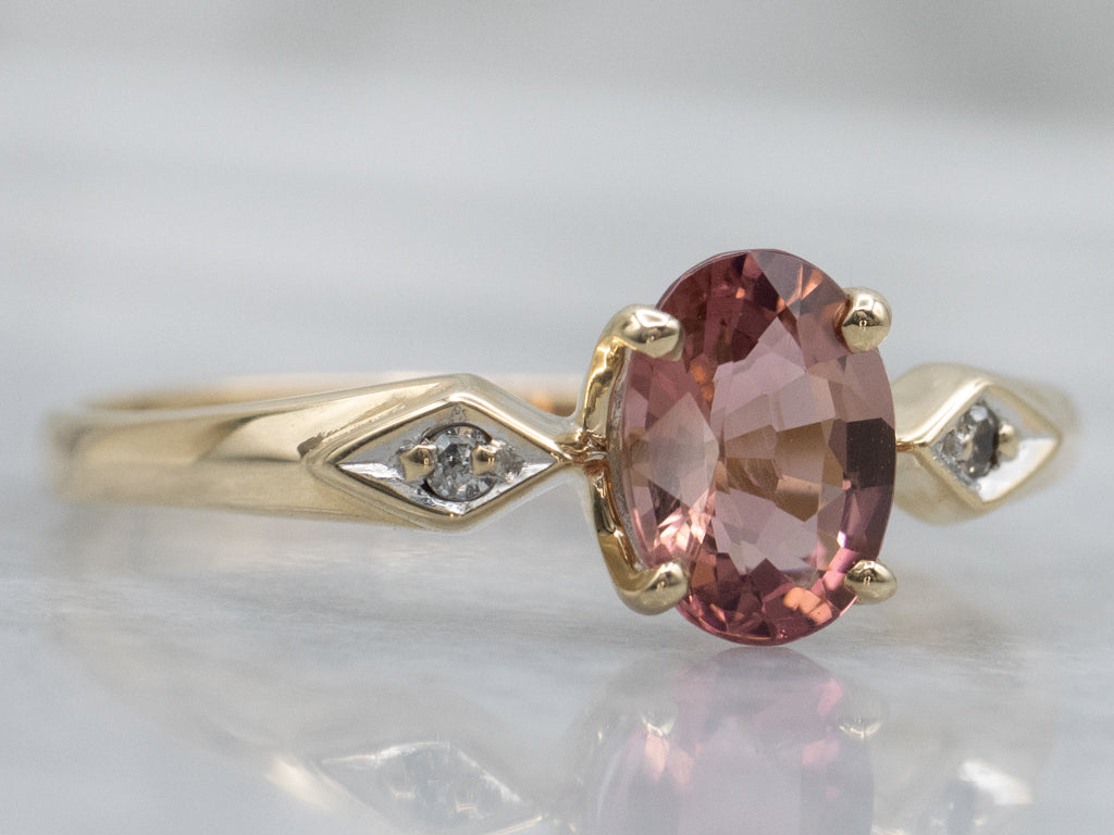 Pink Tourmaline and Diamond Three Stone Ring