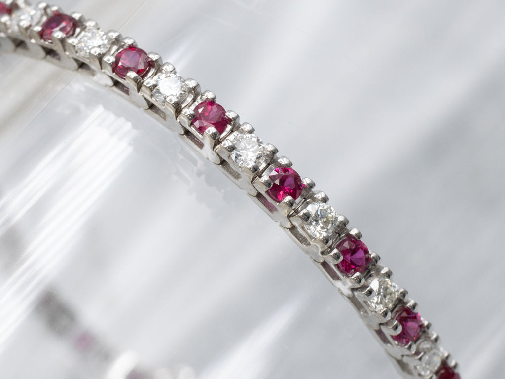 Modern Ruby and Diamond White Gold Tennis Bracelet