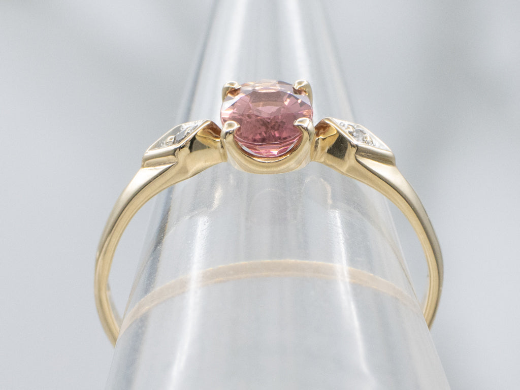 Pink Tourmaline and Diamond Three Stone Ring