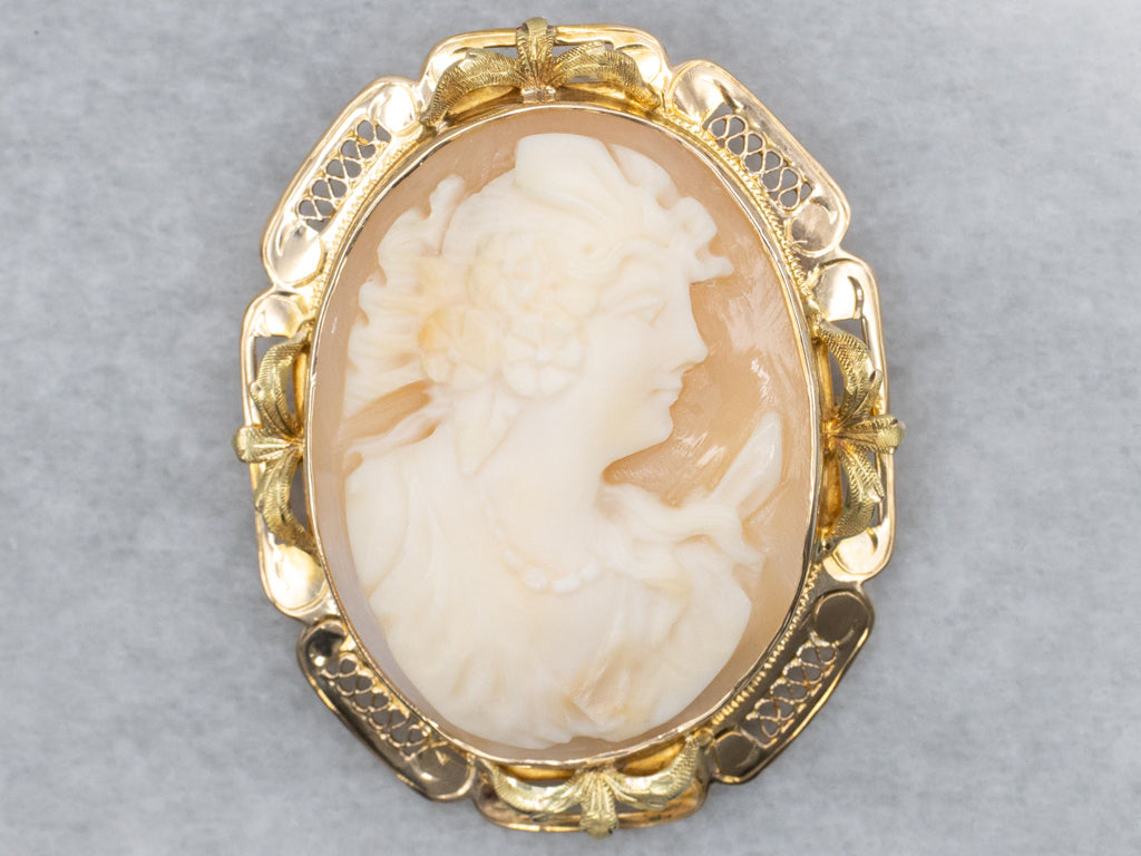 Yellow Gold Filigree Cameo Brooch
