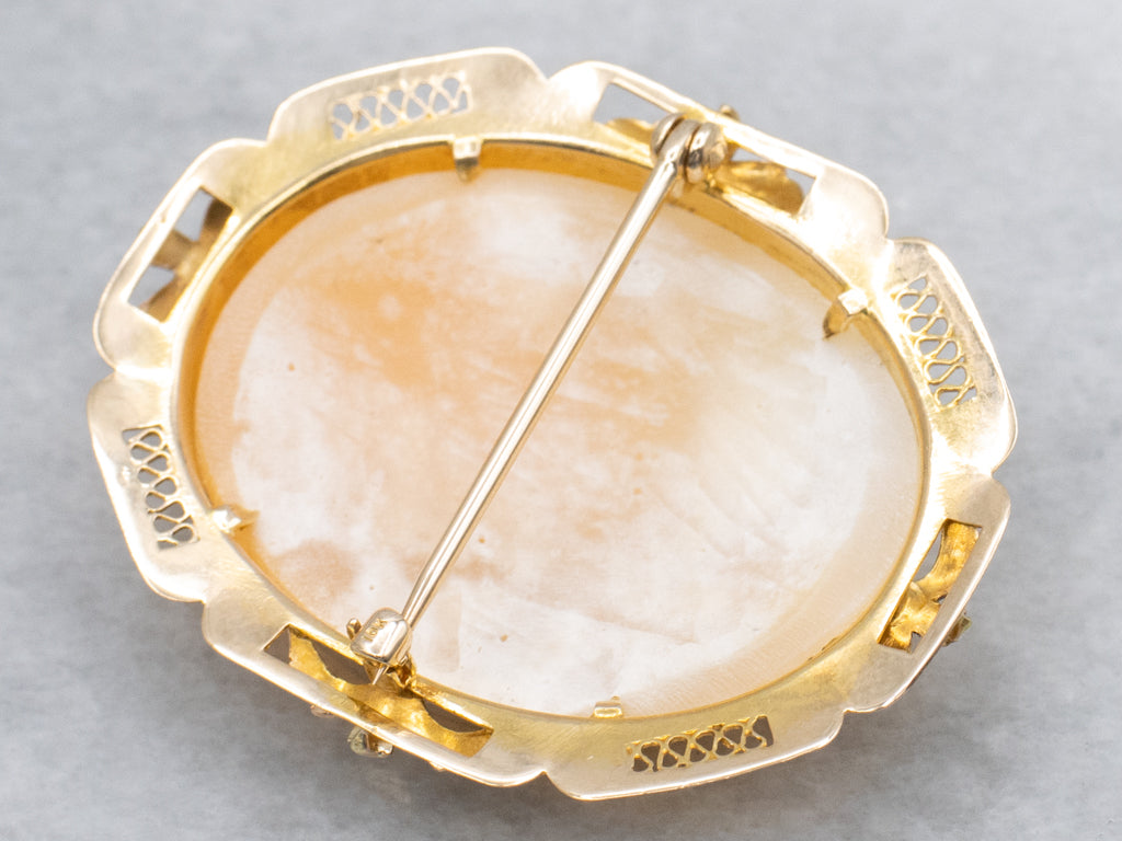 Yellow Gold Filigree Cameo Brooch