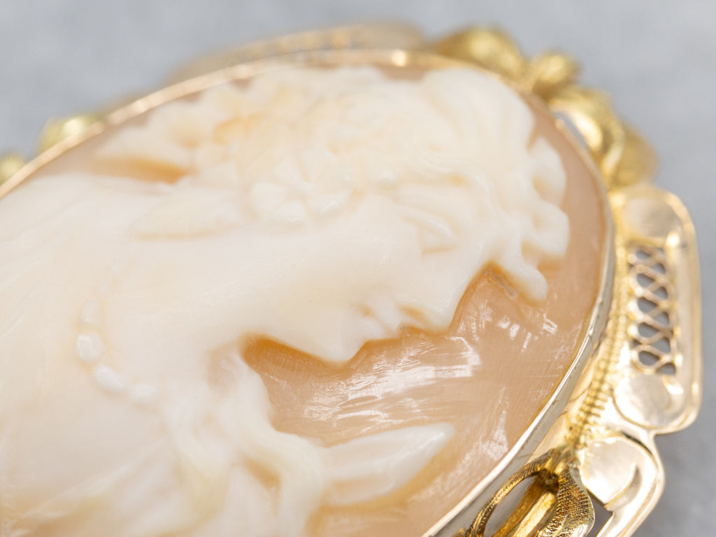 Yellow Gold Filigree Cameo Brooch