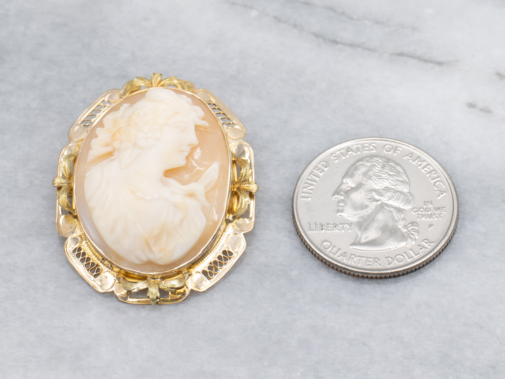 Yellow Gold Filigree Cameo Brooch