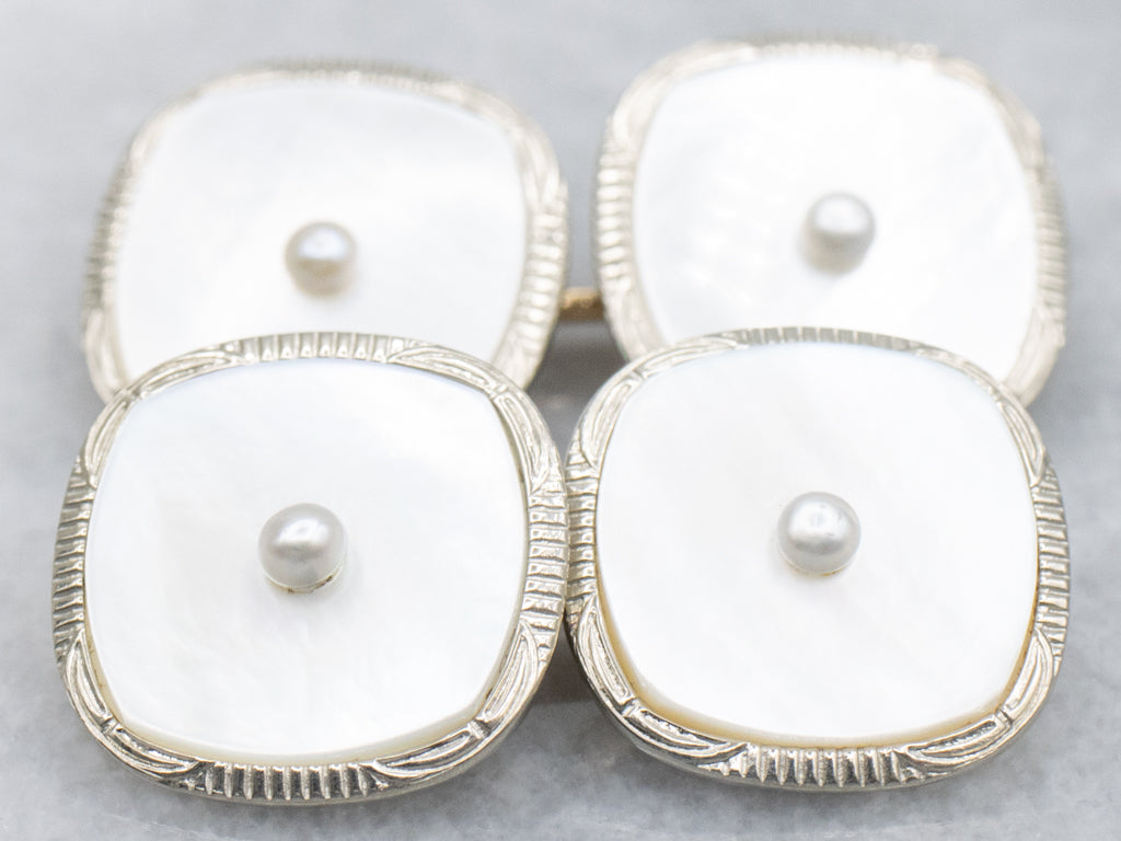Antique 1920s Mother of Pearl Gold Cufflinks