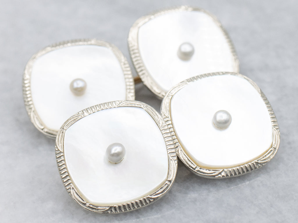 Antique 1920s Mother of Pearl Gold Cufflinks