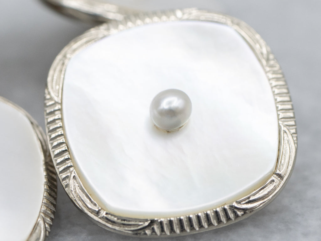 Antique 1920s Mother of Pearl Gold Cufflinks