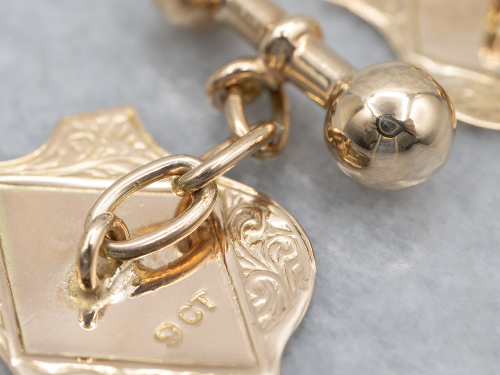 Victorian Gold Engraved Shield-Shaped and Barbell Cufflinks