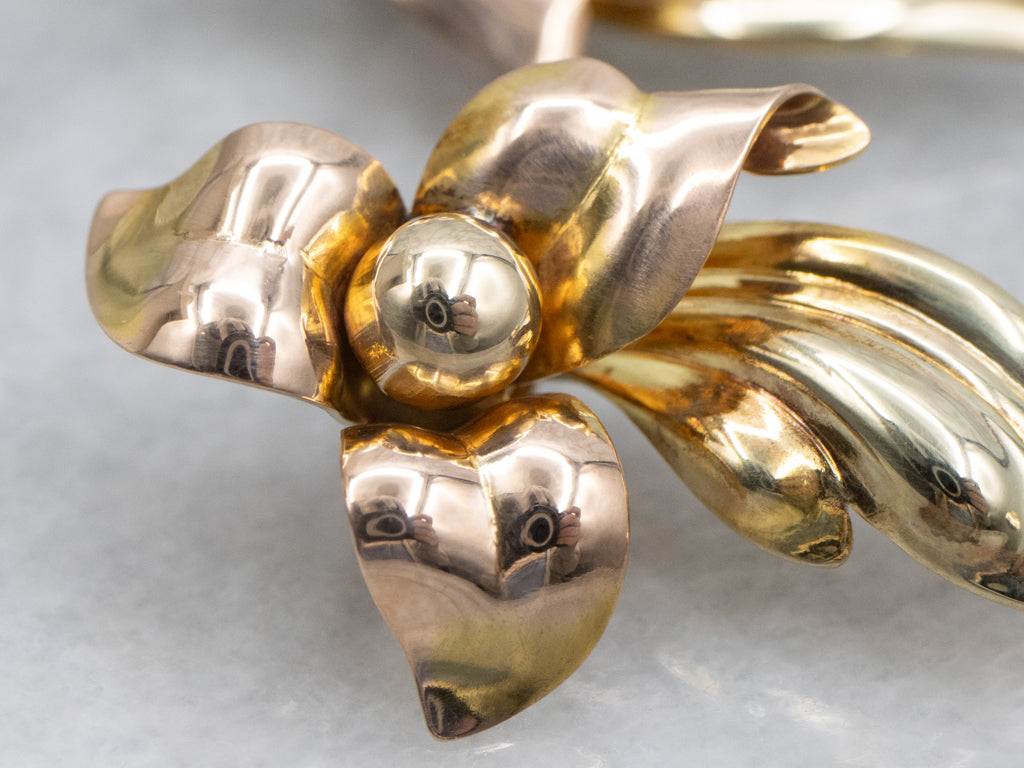 Two-Tone Gold Floral Drop Earrings from Vintage Parts