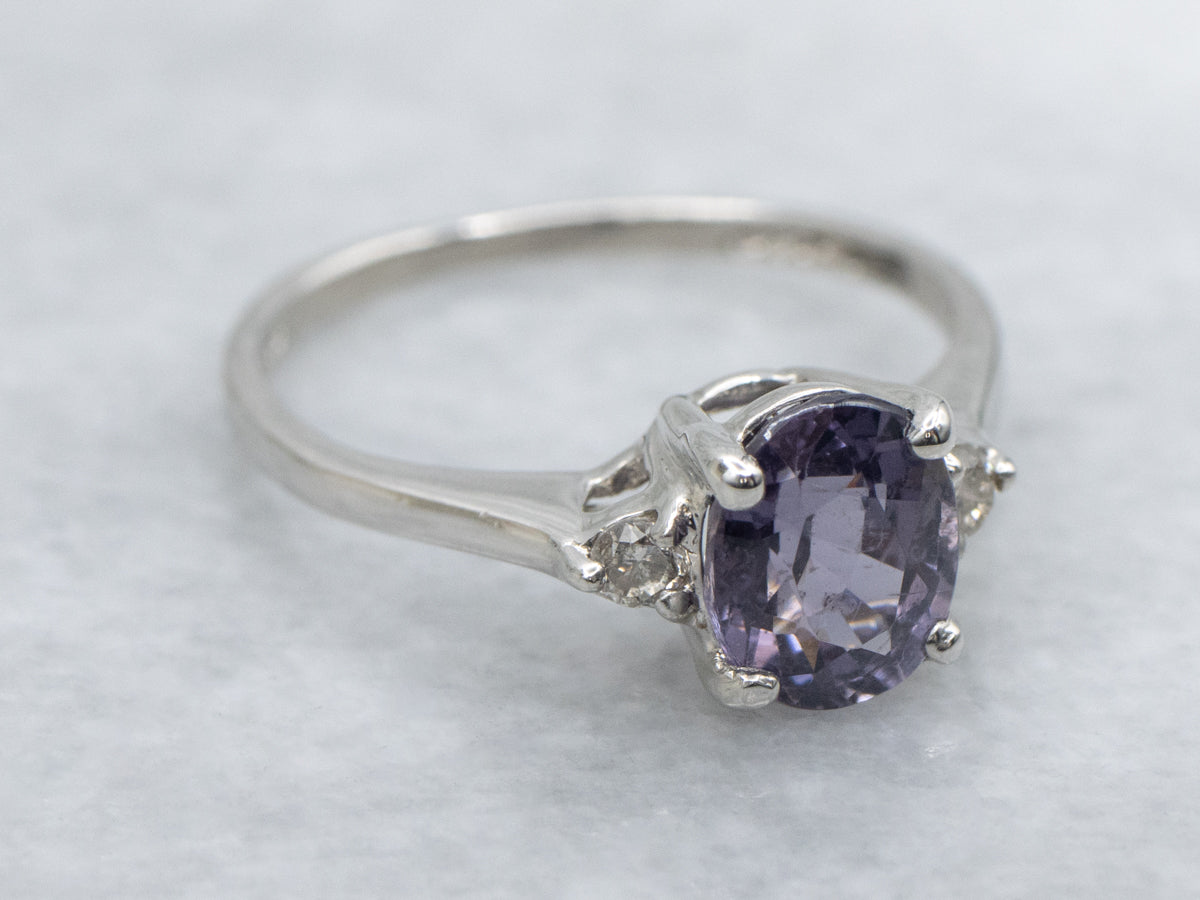 Oval Cut Purple Spinel and Diamond Platinum Ring