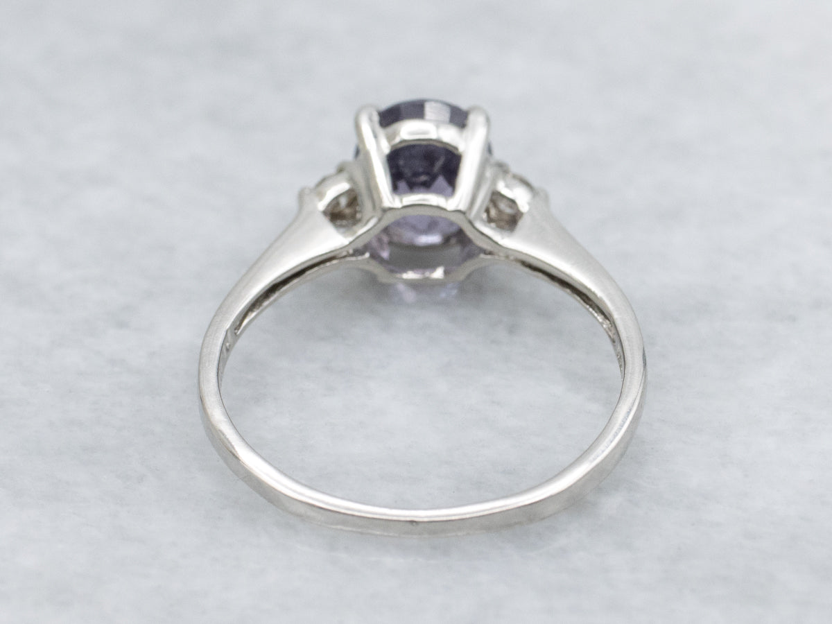 Oval Cut Purple Spinel and Diamond Platinum Ring