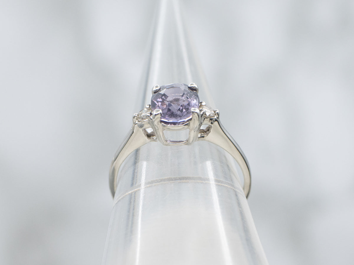Oval Cut Purple Spinel and Diamond Platinum Ring
