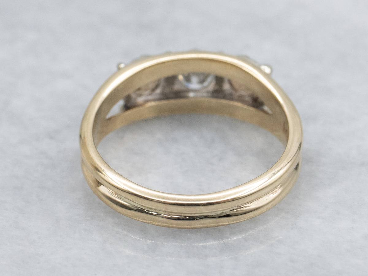 Round-Brilliant Diamond and Mali Garnet Split Shank Ring