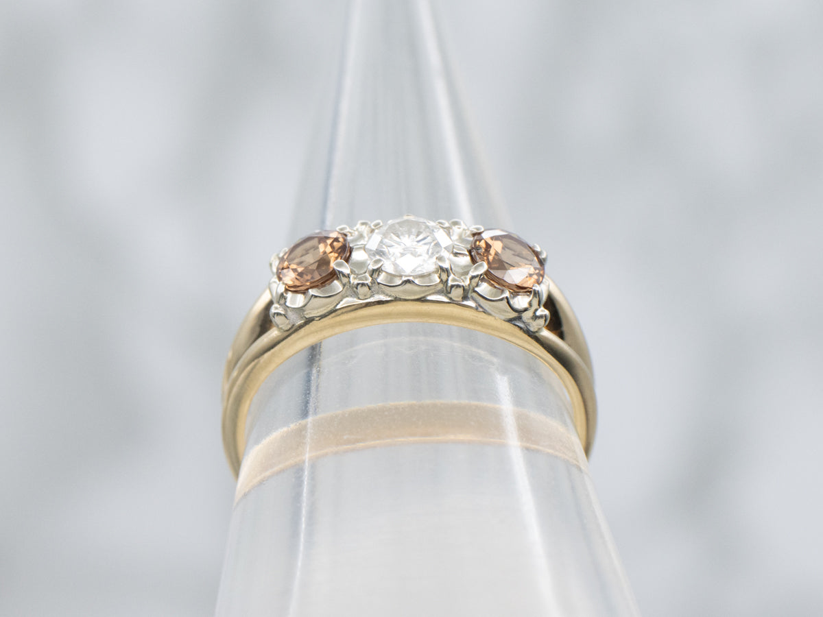 Round-Brilliant Diamond and Mali Garnet Split Shank Ring