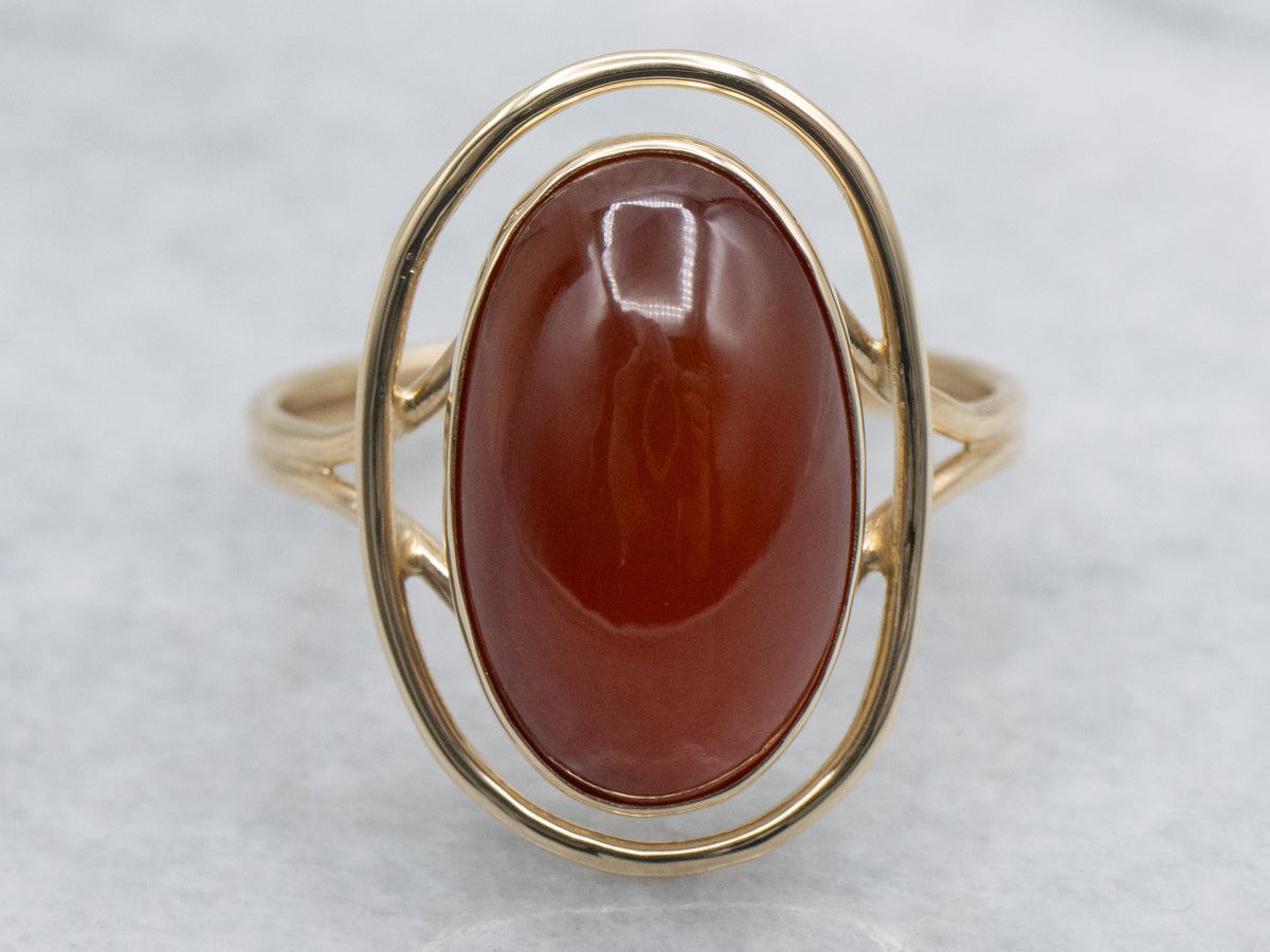Bezel Set Oval Carnelian Vintage Yellow Gold Cocktail Ring