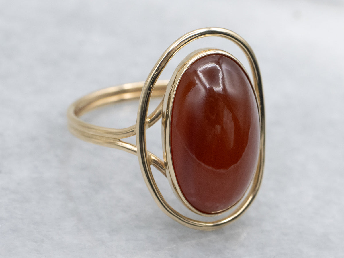 Bezel Set Oval Carnelian Vintage Yellow Gold Cocktail Ring