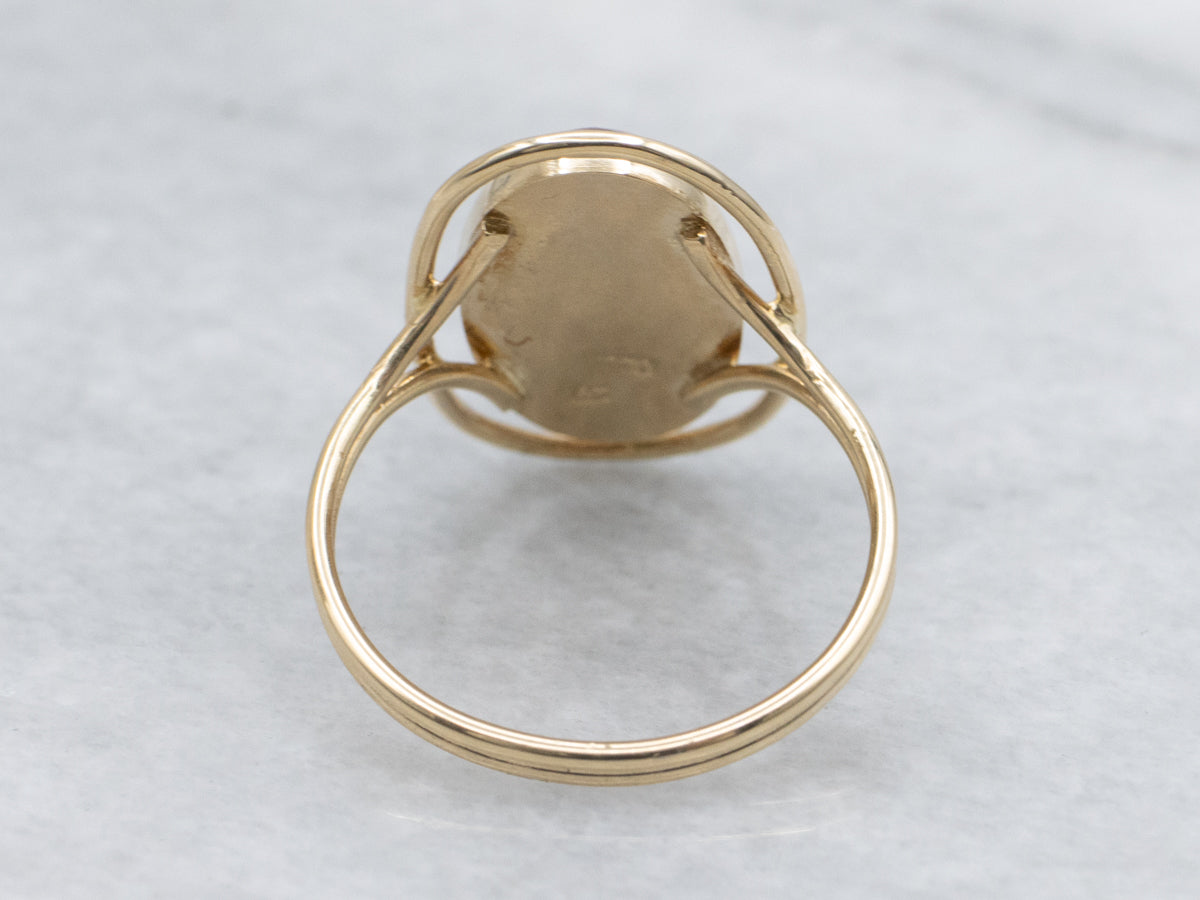 Bezel Set Oval Carnelian Vintage Yellow Gold Cocktail Ring