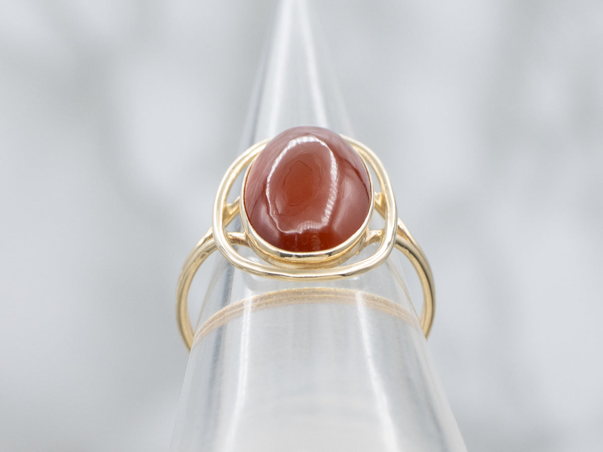 Bezel Set Oval Carnelian Vintage Yellow Gold Cocktail Ring