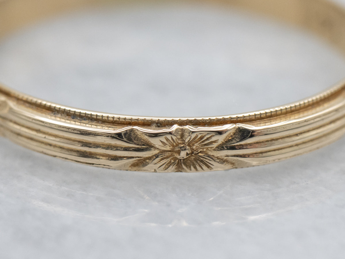 Floral Orange Blossom Patterned Antique Gold Band