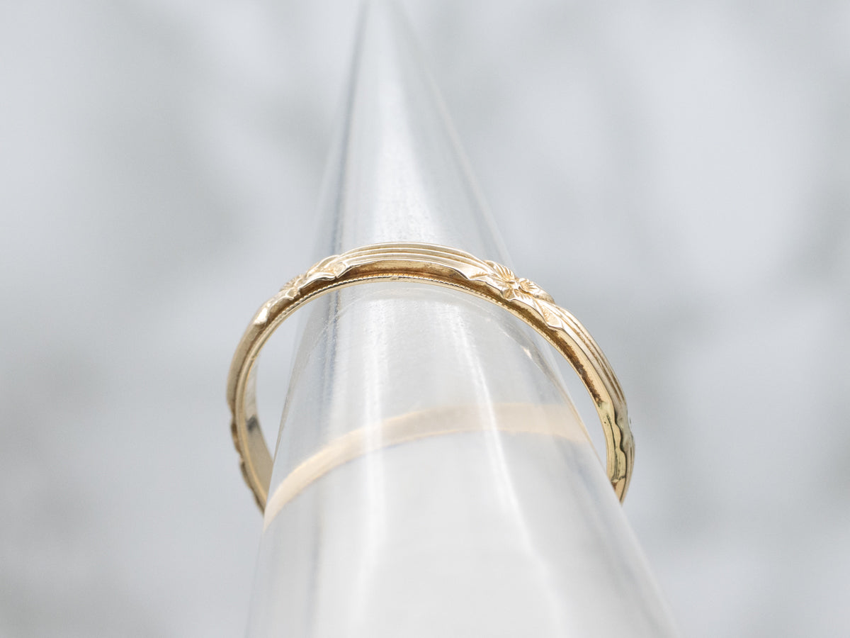 Floral Orange Blossom Patterned Antique Gold Band