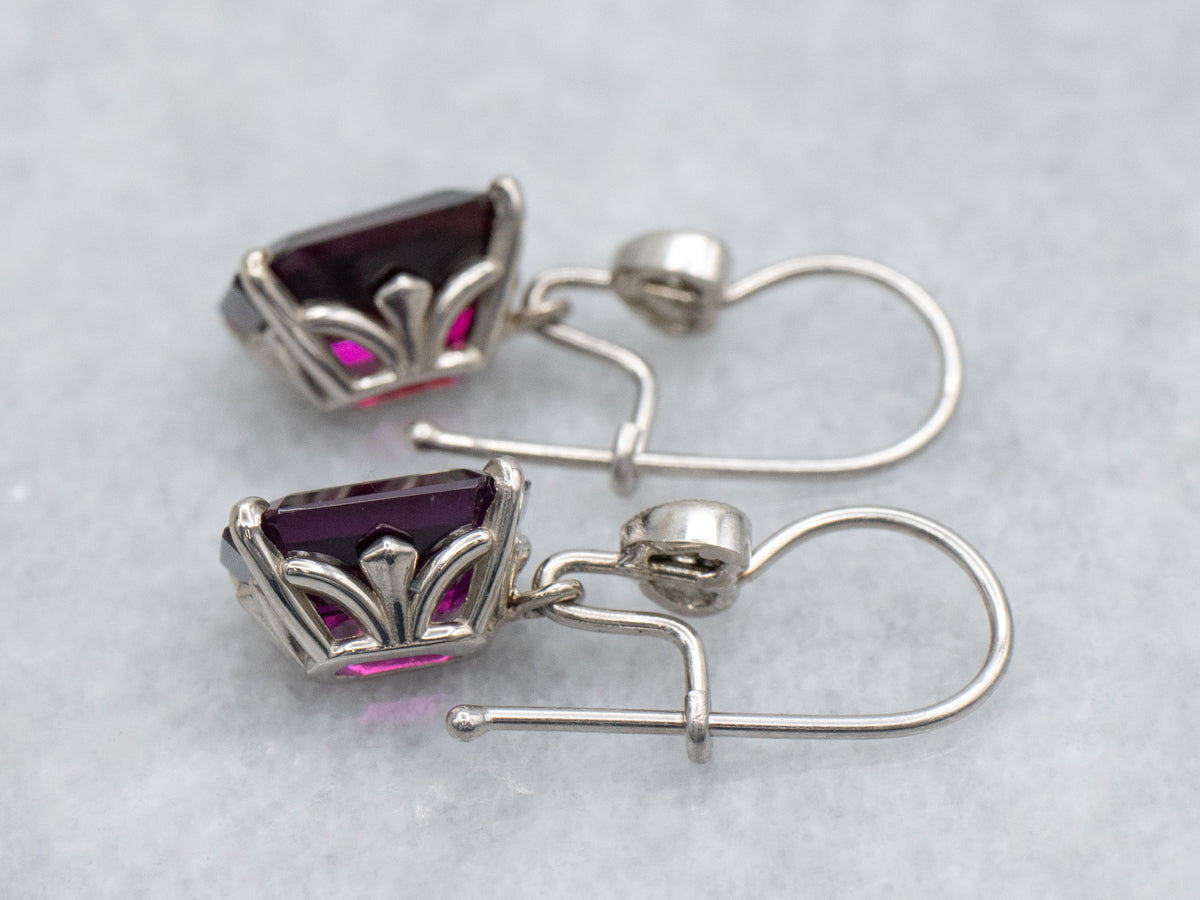 Rhodolite Garnet and Sweetheart Diamond White Gold Drop Earrings