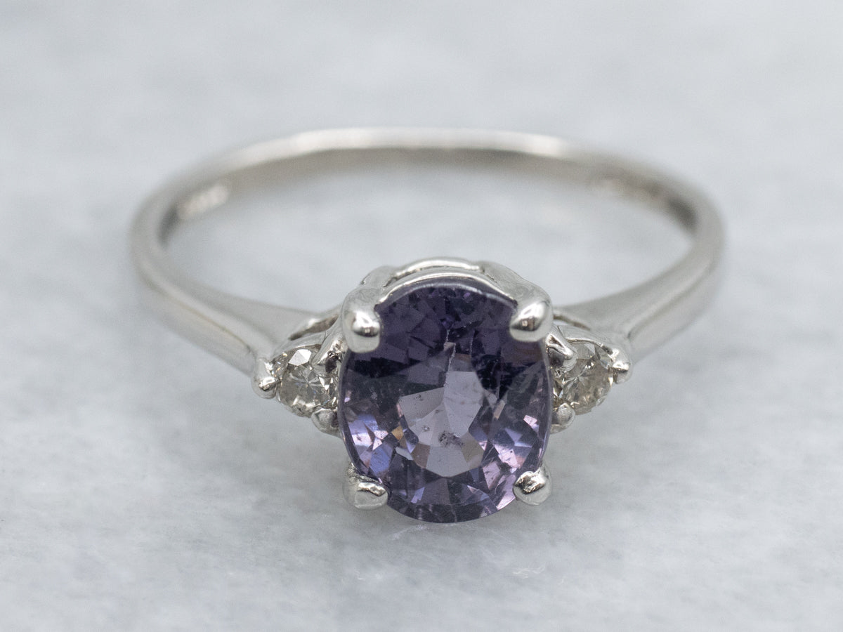 Oval Cut Purple Spinel and Diamond Platinum Ring