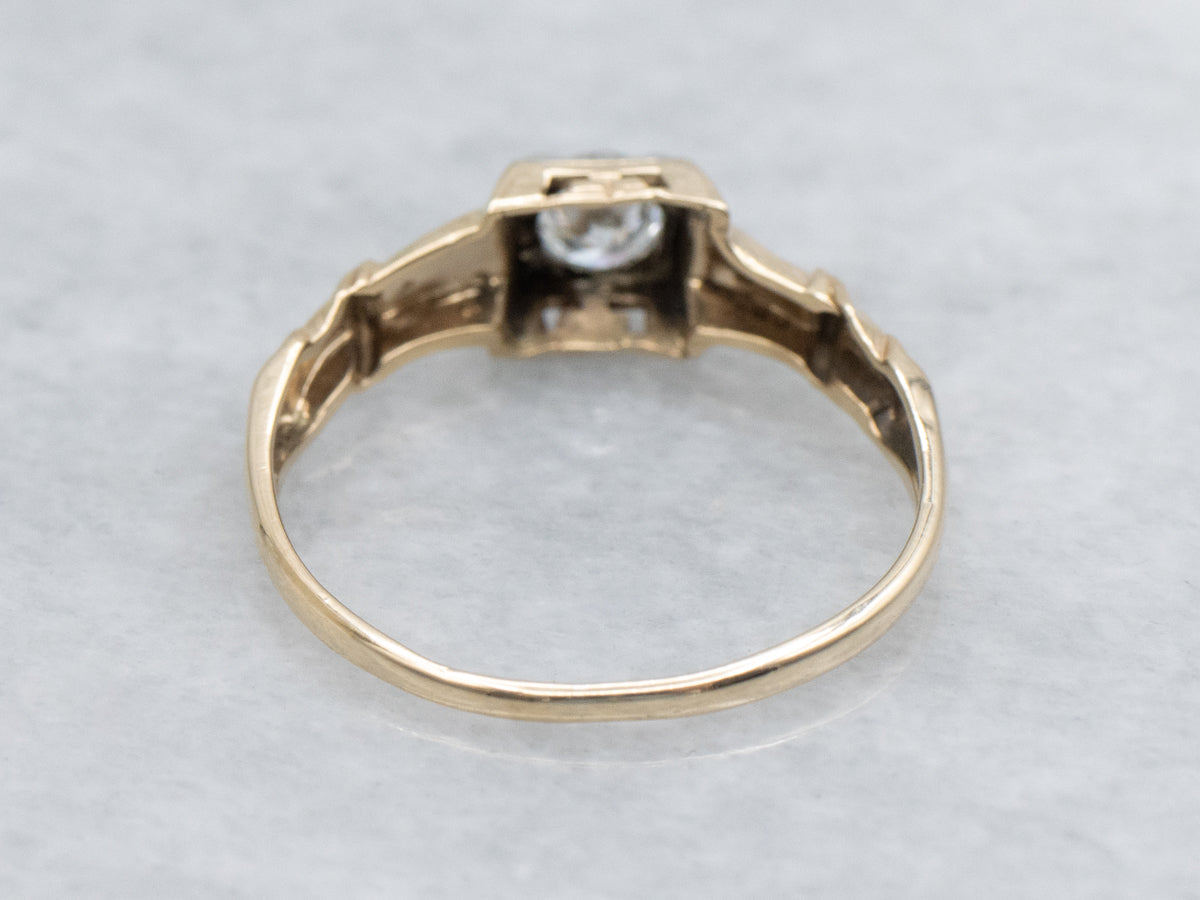 Two-Tone Gold 1940s Diamond Solitaire Engagement Ring