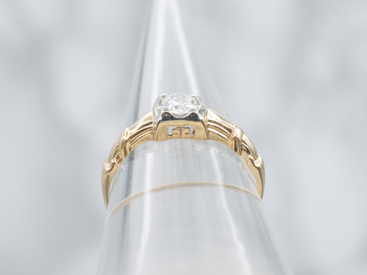 Two-Tone Gold 1940s Diamond Solitaire Engagement Ring