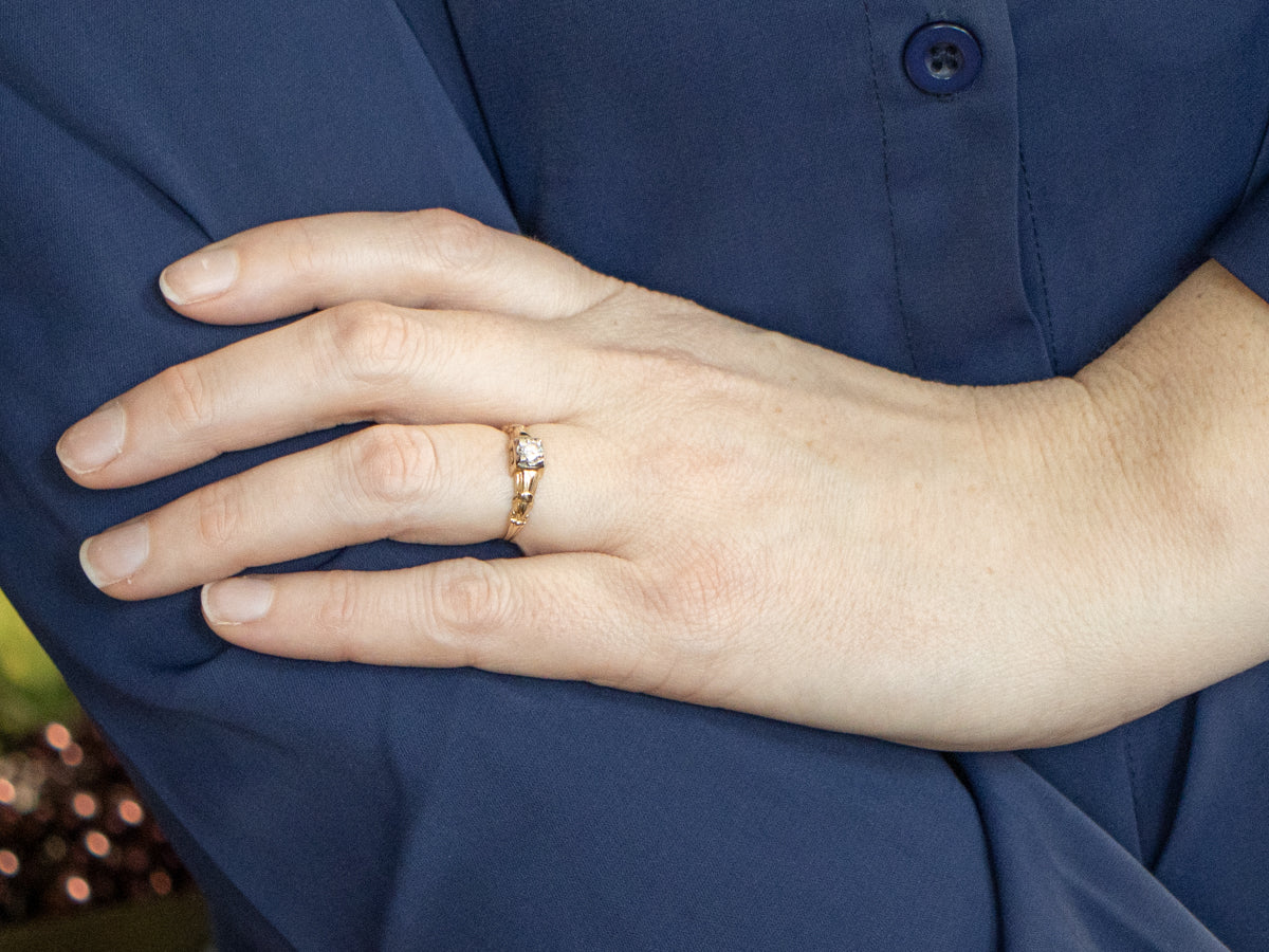 Two-Tone Gold 1940s Diamond Solitaire Engagement Ring