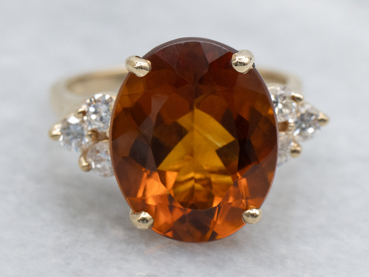 Citrine and Diamond Yellow Gold Ring