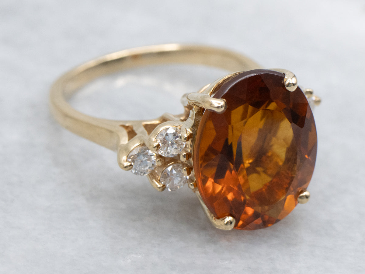 Citrine and Diamond Yellow Gold Ring