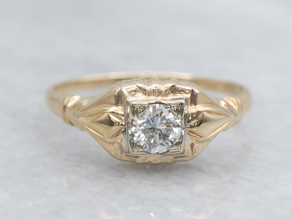 Vintage Two-Tone Gold Diamond Solitaire Engagement Ring