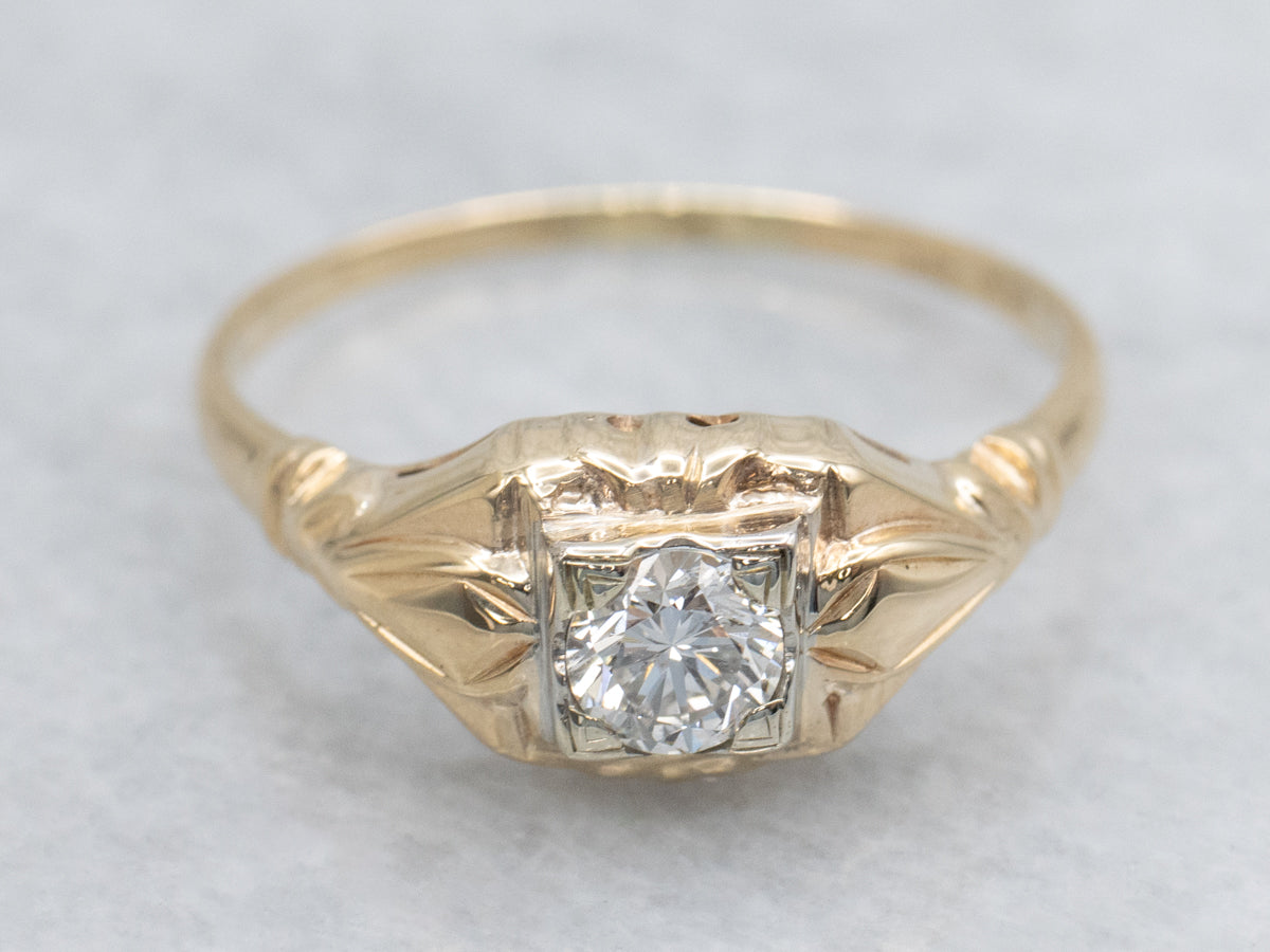 Vintage Two-Tone Gold Diamond Solitaire Engagement Ring