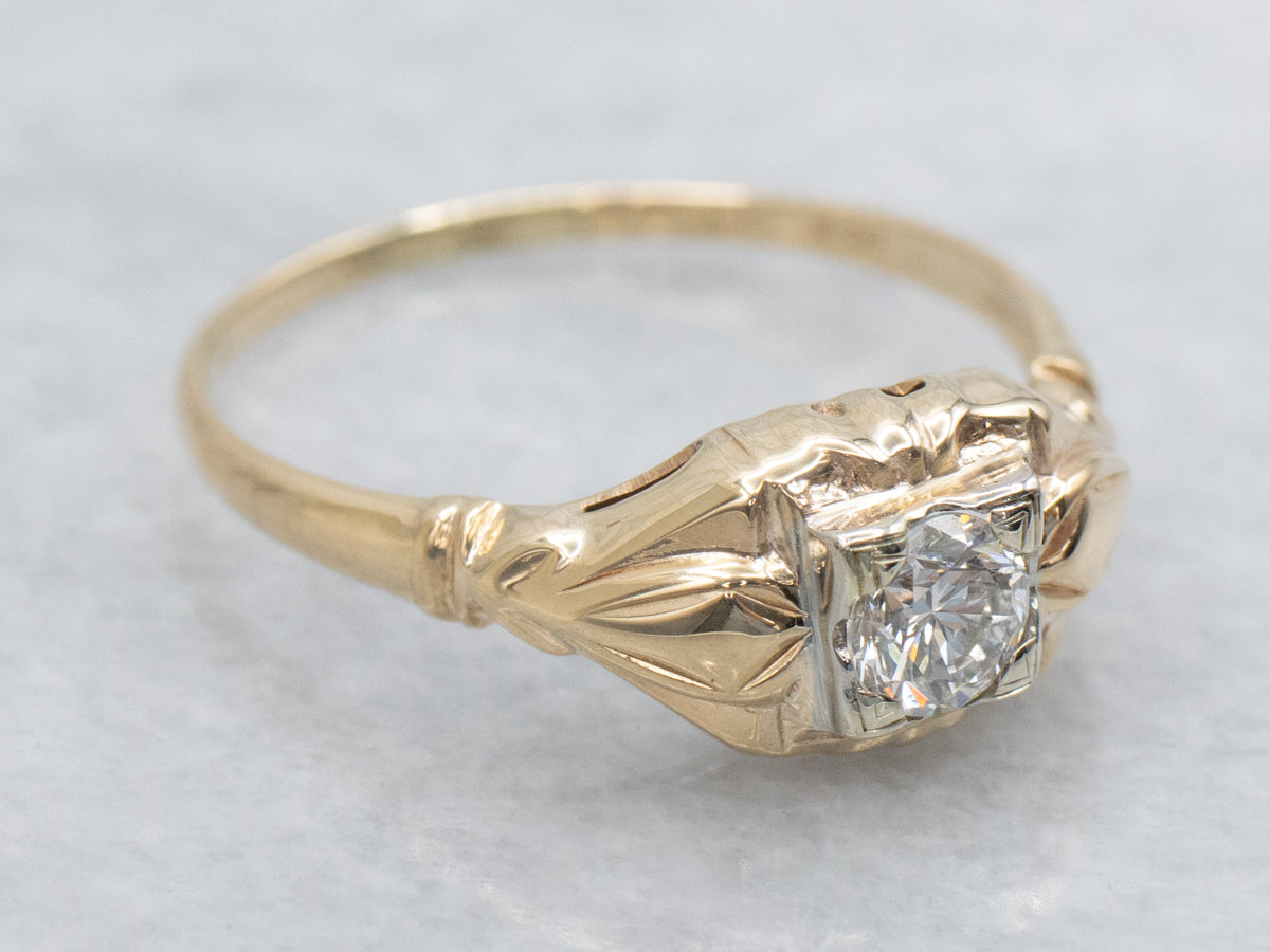 Vintage Two-Tone Gold Diamond Solitaire Engagement Ring