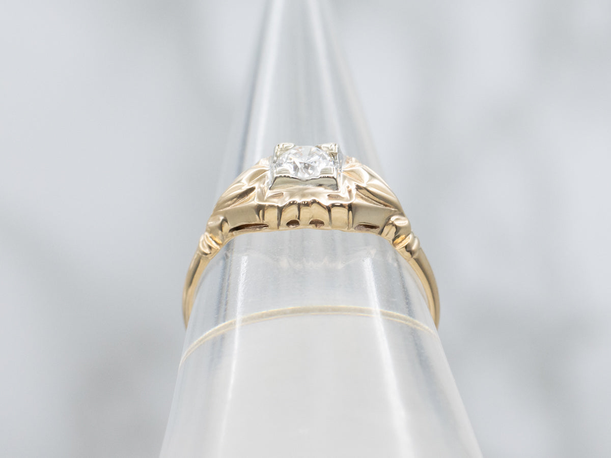 Vintage Two-Tone Gold Diamond Solitaire Engagement Ring