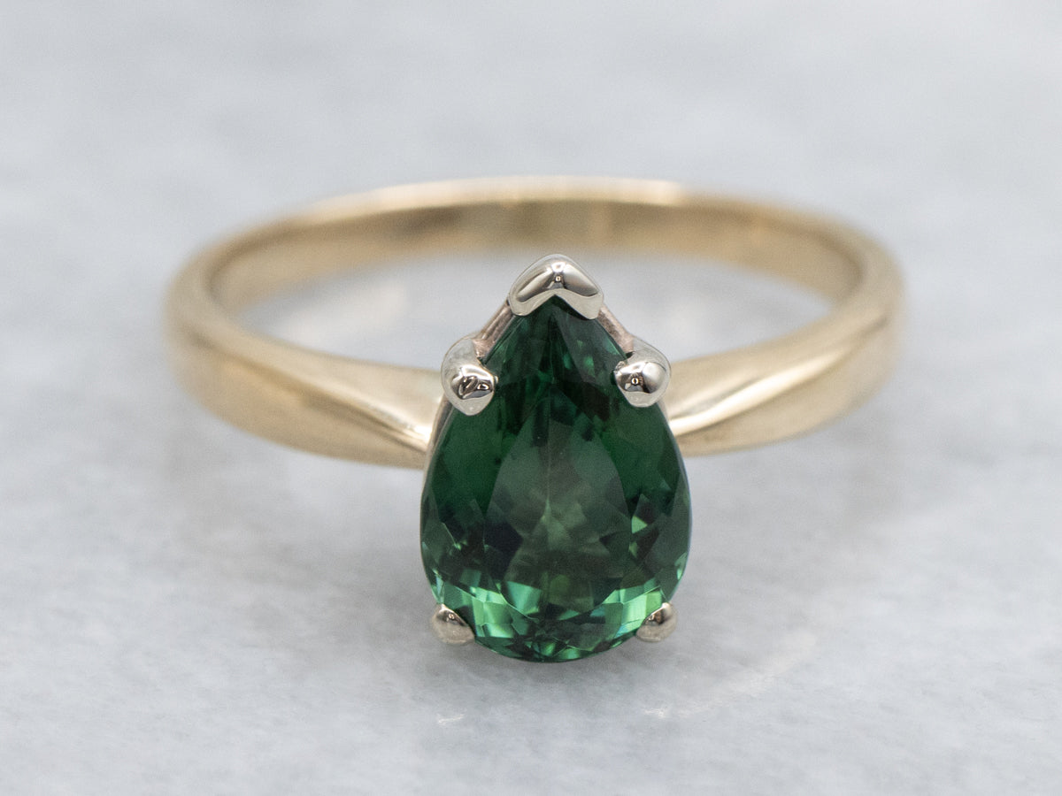 Pear-Cut Green Tourmaline Solitaire Ring