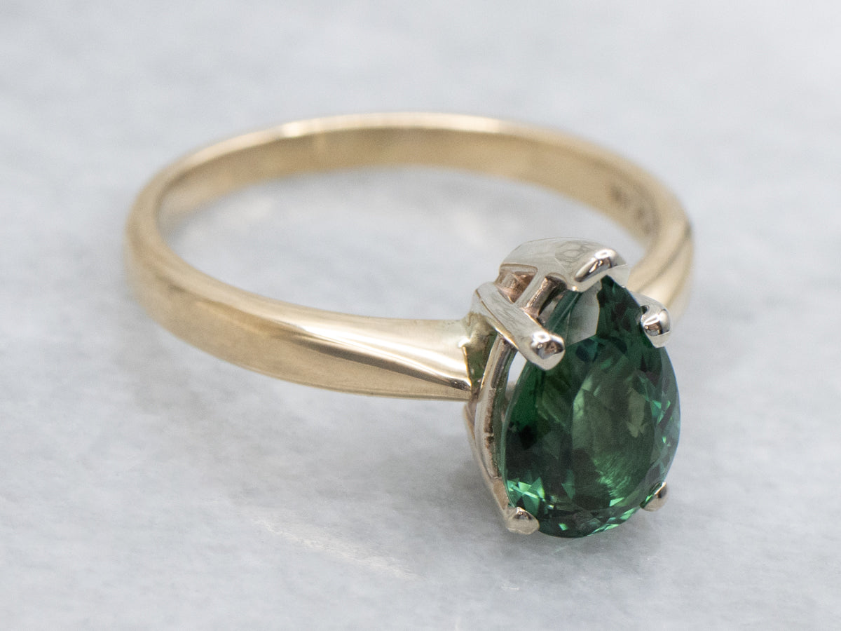 Pear-Cut Green Tourmaline Solitaire Ring