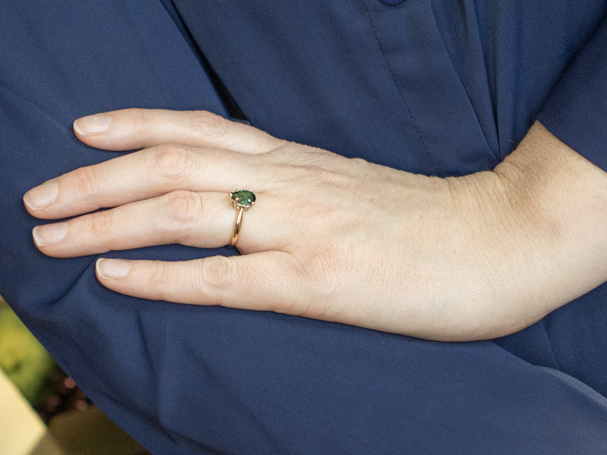 Pear-Cut Green Tourmaline Solitaire Ring