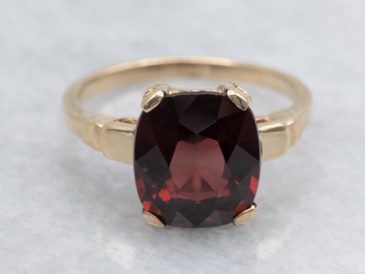 Cushion Cut Garnet in Vintage Yellow Gold Setting