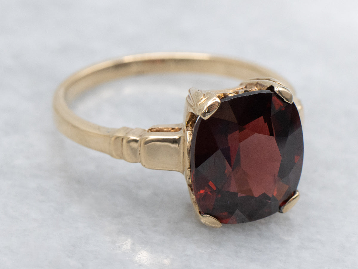 Cushion Cut Garnet in Vintage Yellow Gold Setting
