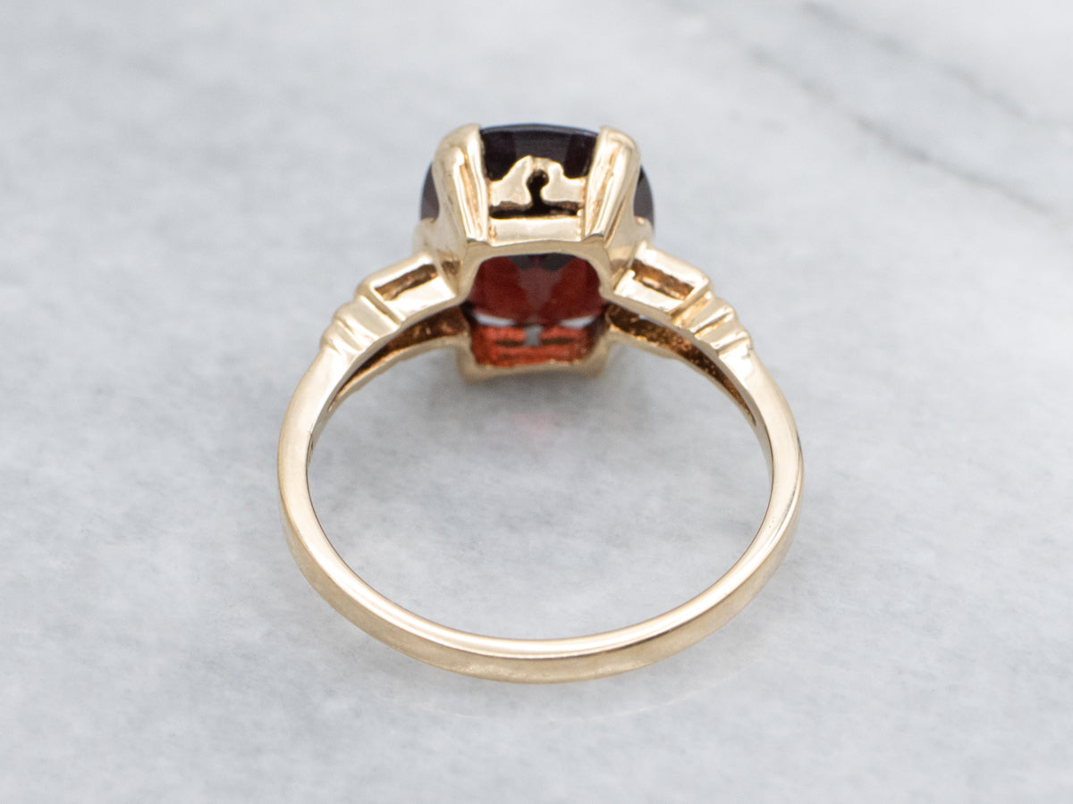 Cushion Cut Garnet in Vintage Yellow Gold Setting