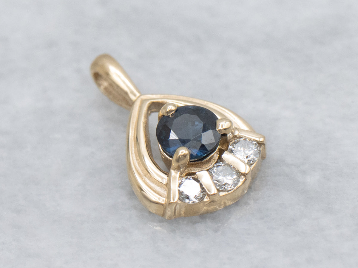 Sapphire and Diamond Yellow Gold Pendant