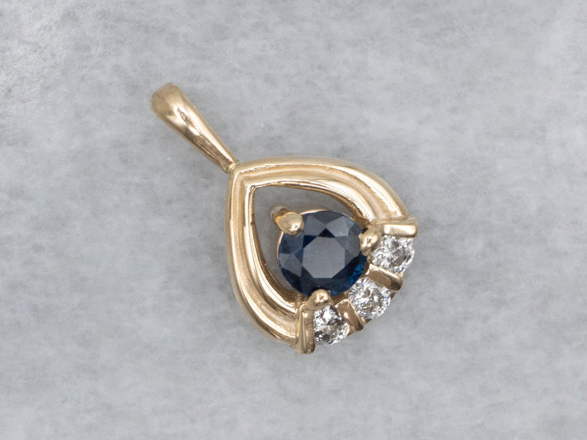 Sapphire and Diamond Yellow Gold Pendant